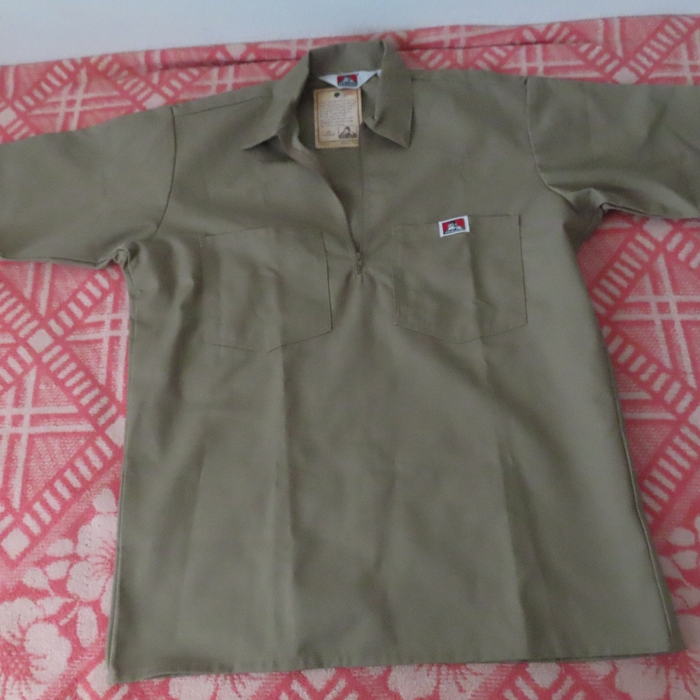 Ben Davis Khaki Work Shirt 1/2 Zip Size M Vintage Skate Work made in usa NWT